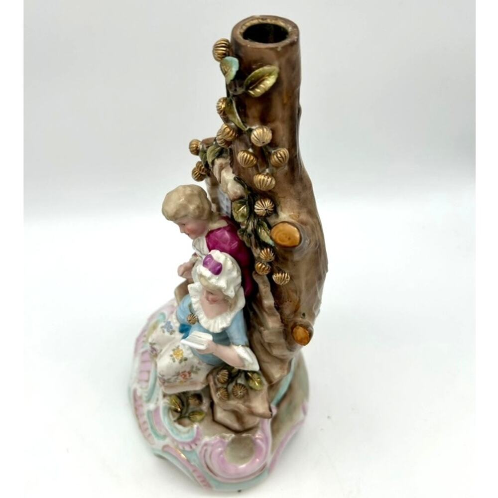 Antique Conta Boehme German Porcelain Courting Couple Figural Candle Holder 11" - Picture 9 of 12